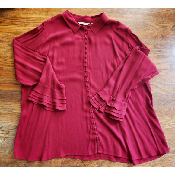 Soft Surroundings Moroccan Red Crepe Poet Blouse Ruffled Sleeves Plus 3X - Picture 7 of 10